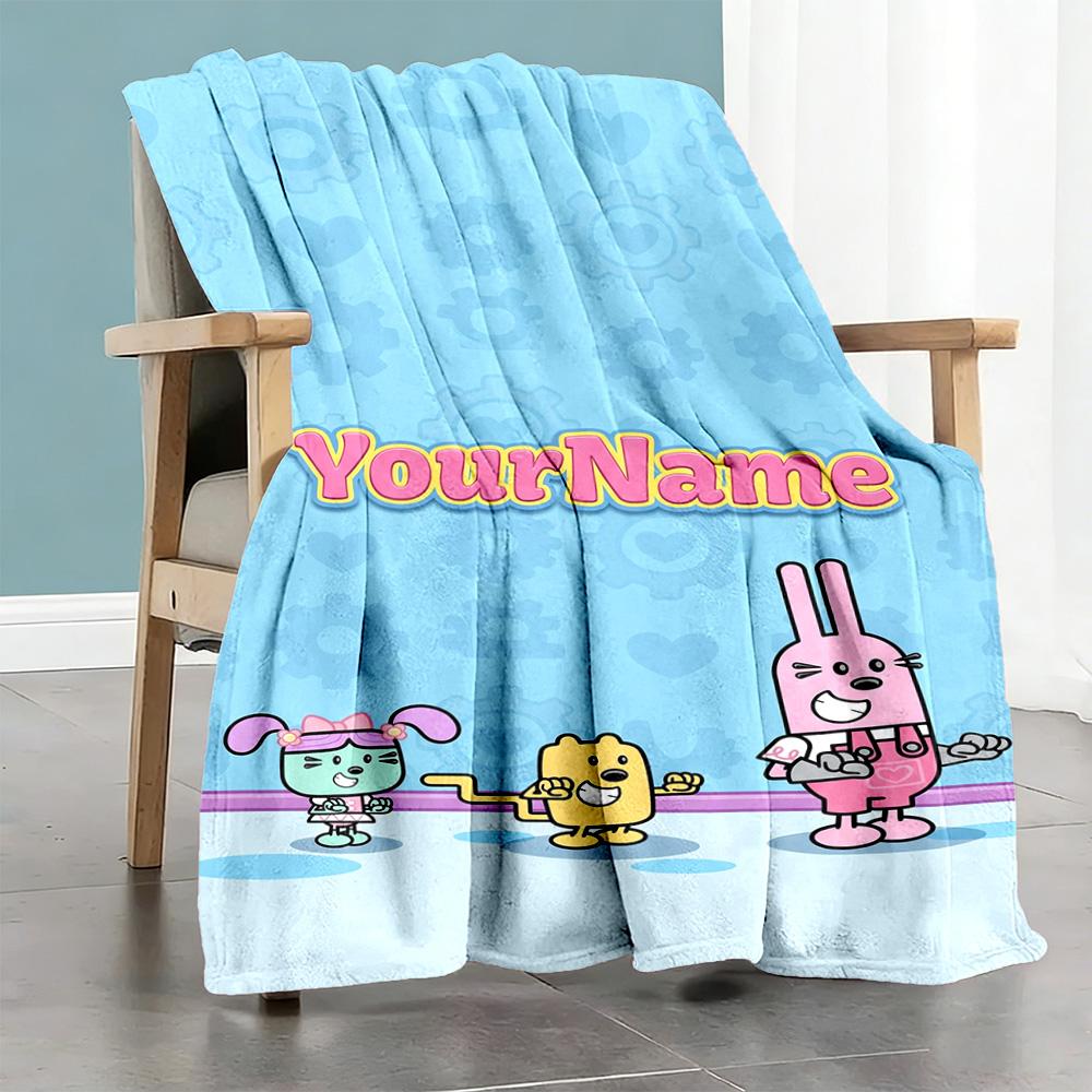 Wow! Wow! Wubbzy Personalized Text Blanket Cozy Customizable Blanket Ultra-Soft Throw For Picnics Seaside Livingroom Couch for All Occasions
