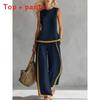 Womens Summer Sleeveless Color Block Pantsuit With Pockets And Splicing For Casual Wear