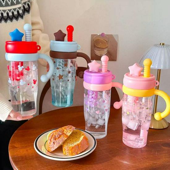 Star Cartoon Large Capacity Straw Water Cup for Students and Adults - Cute Ice Buster Design
