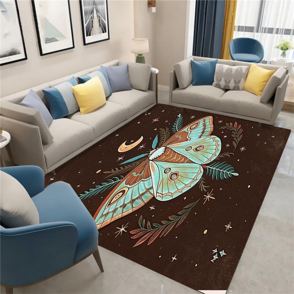 1pc Artistic Butterfly Area Rug and Moth Pattern Lunar Elements Rectangle Mat Hand Machine Made Living Room Bedroom Decoration