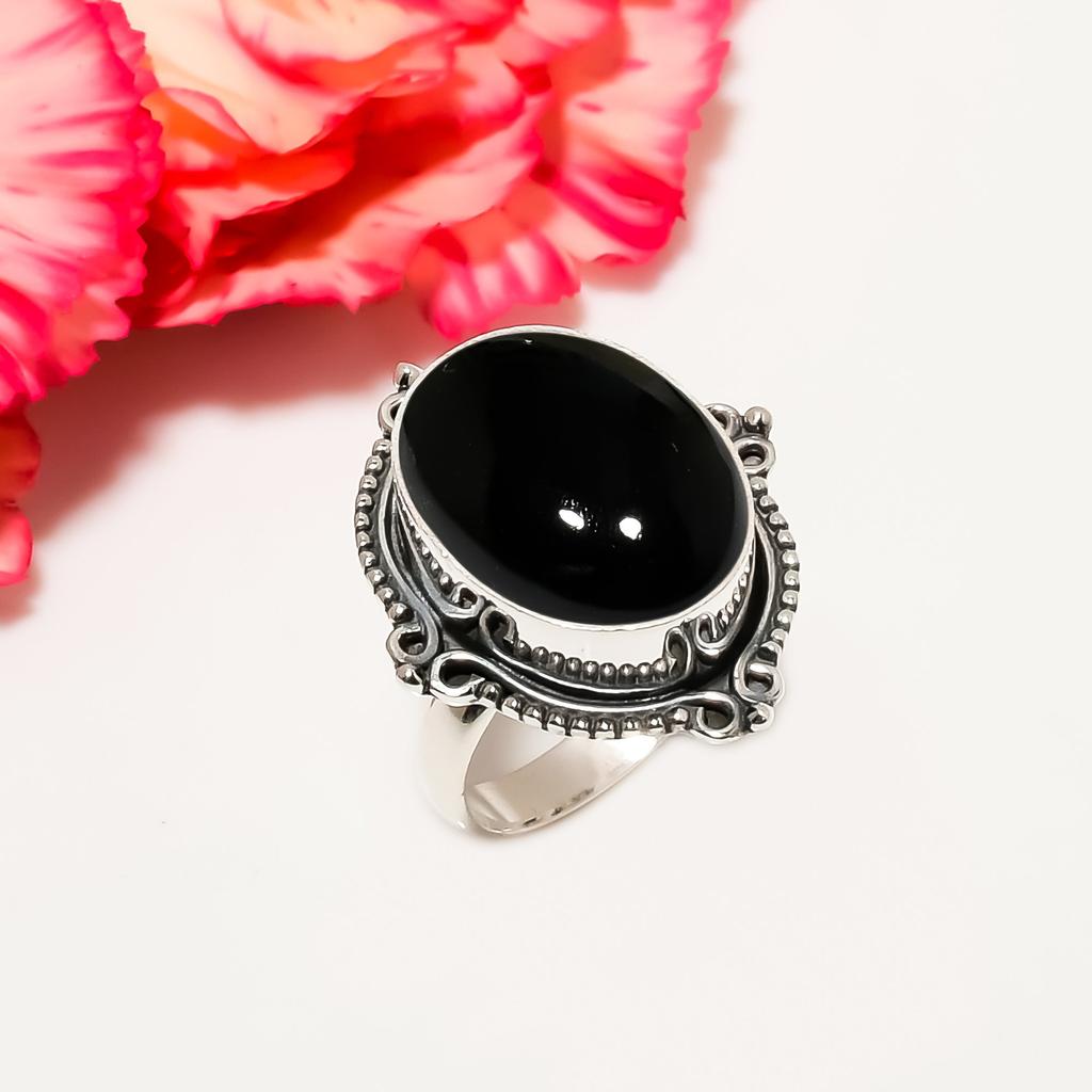 Black Onyx - Brazil 925 Sterling Silver Ring V4566, Black Ring, Oval Ring, Valentin's Day Gift, Gift For Her, Birthday Gift, Handmade Jewelry, Silver