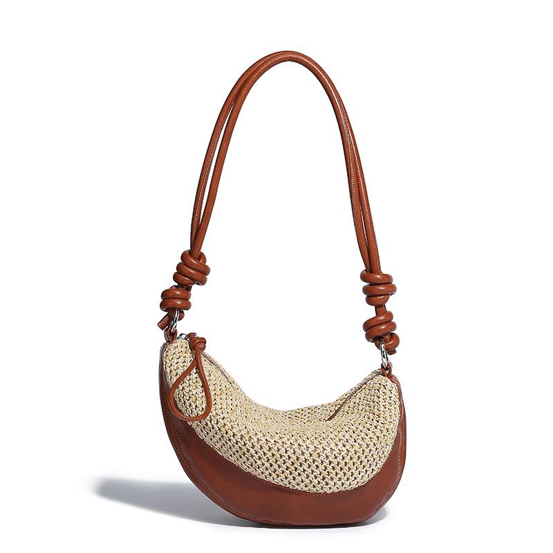 Сумка для пельменей Niche Design Hand Fabrice Bag Holiday Wind Straw Bag Commuter Crescent Crossbody Bag