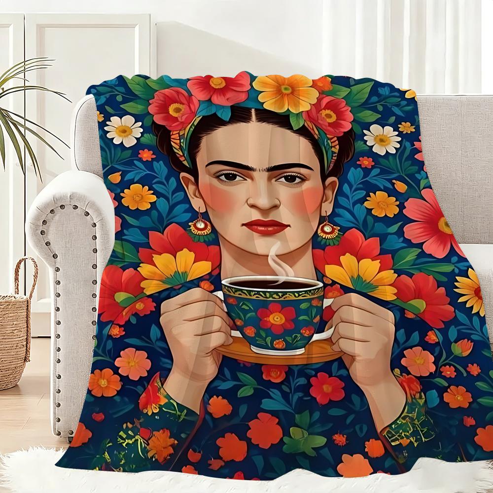 Frida Kahlo Throw Lightweight 240g Flannel Blanket Soft Skin-friendly for Summer Cooling