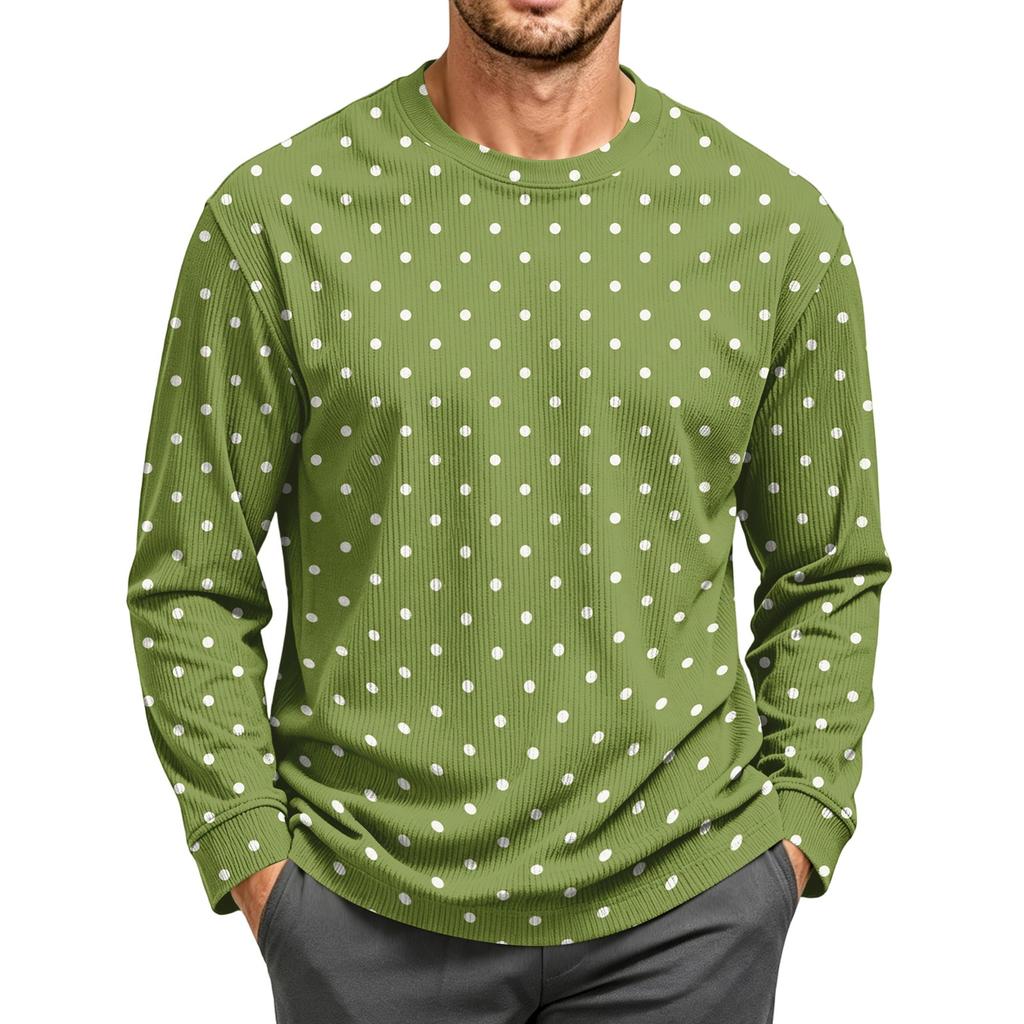 Men's Corduroy Long Sleeve Neck Top Casual Pullover Shirt for Daily Wear