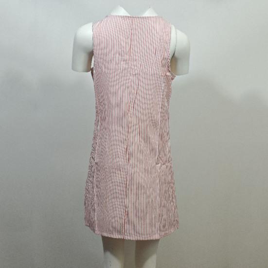 Женский сарафан с круглым вырезом в полоску с принтом без рукавов и карманами Свободные пуговицы Декор Повседневная одежда Мини