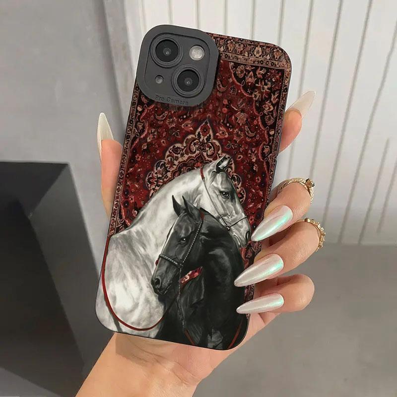Винтажный Черно-Белый Чехол для Телефона с Лошадью для Samsung Galaxy A56 A55 A36 A35 A26 A25 A15 5G A24 A23 A52 A52S A71 A72 4G