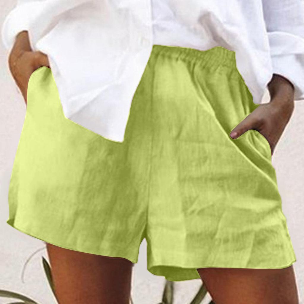 Модные женские однотонные хлопковые льняные шорты, свободные повседневные шорты с карманами