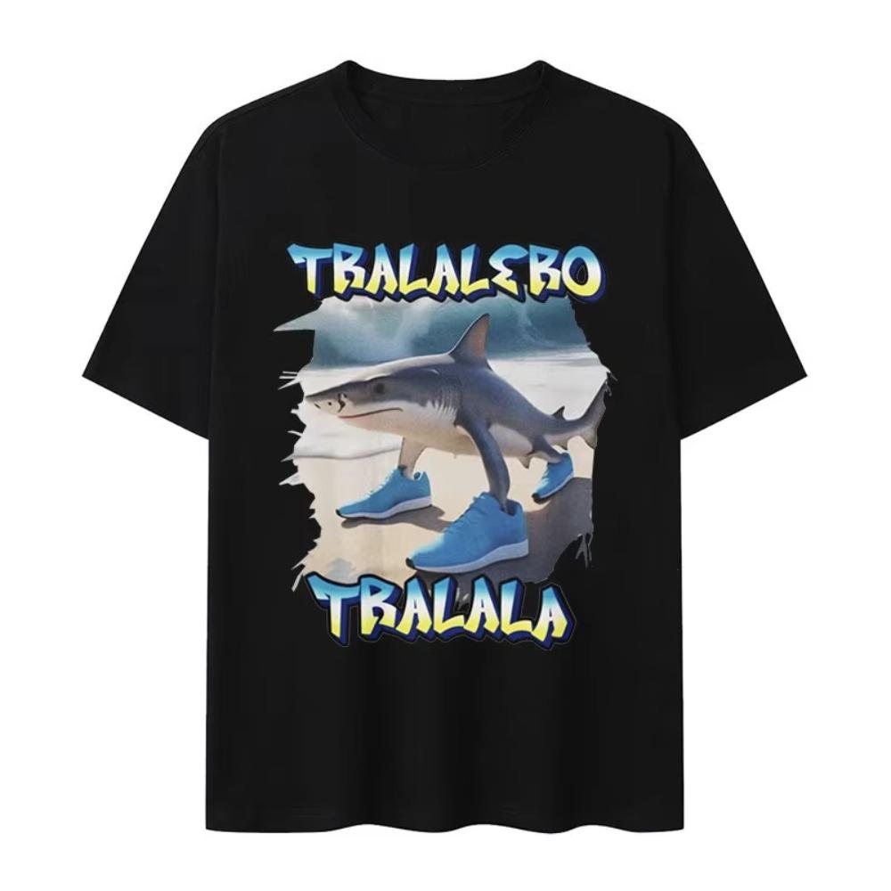 Tralero Tralala Funny Shark Meme Print T Shirt Mens Fashion High Quality Cotton Tshirts Women Summer ONeck Short Sleeve Top