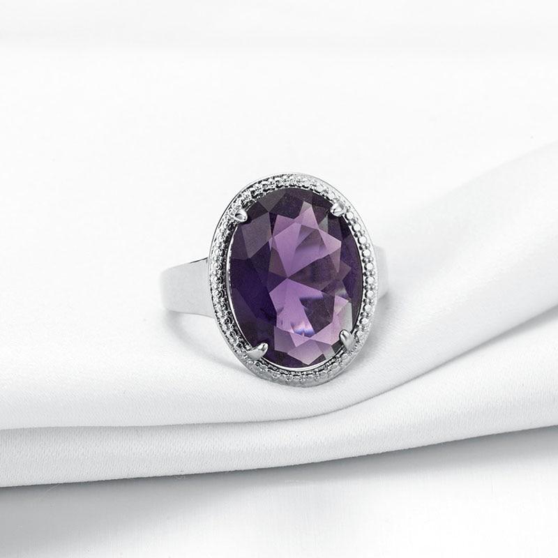 Silver 925 Jewelry Amethyst Silver Rings For Women With Oval Shaped Gemstones Engagement Female Gift