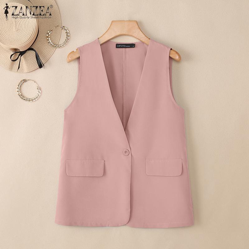 ZANZEA Женский летний повседневный жилет без рукавов с V-образным вырезом, однотонный