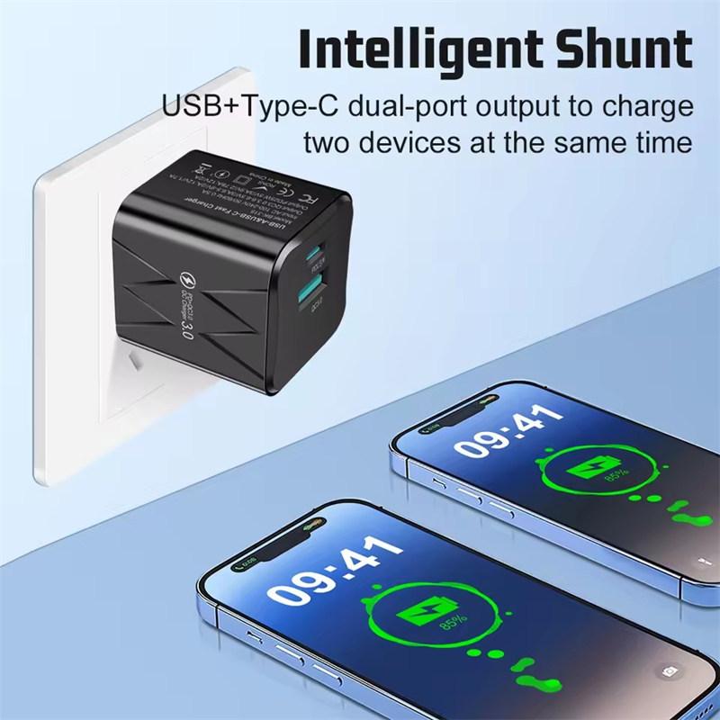 Быстрая зарядка PD 25 Вт USB C для iPhone 15 Pro Max Xiaomi 14 Oneplus EU US Мини 2 порта Дорожная вилка Адаптер для быстрой зарядки телефона