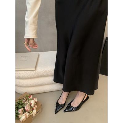 Темпераментные телесные туфли-лодочки с острым носком и бантом, с открытой пяткой, на высоком каблуке, женские новые босоножки с пустой носовой частью