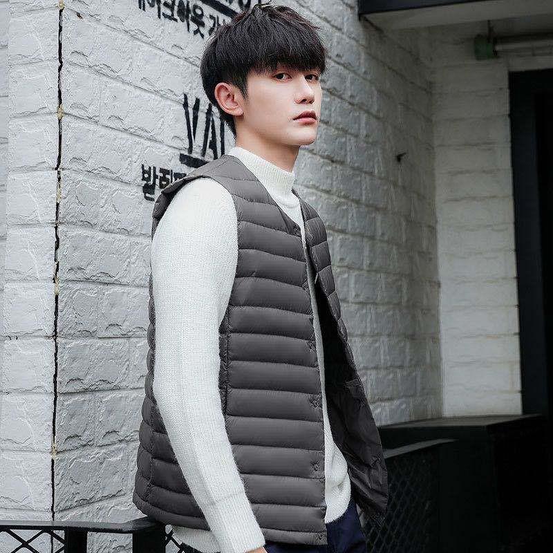 Mens Lightweight Down Vest Inner Layer Thin Winter Jacket No Collar Casual Outerwear