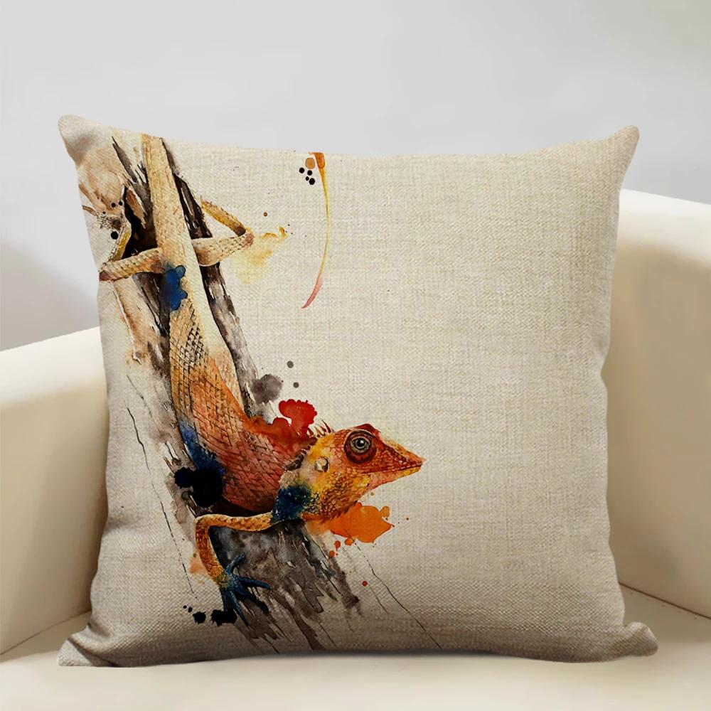 Акварельный Животное Лошадь Курица Ящерица Корова Антилопа Декоративная Наволочка 45x45см Чехол на Подушку для Дивана Домашний Декор