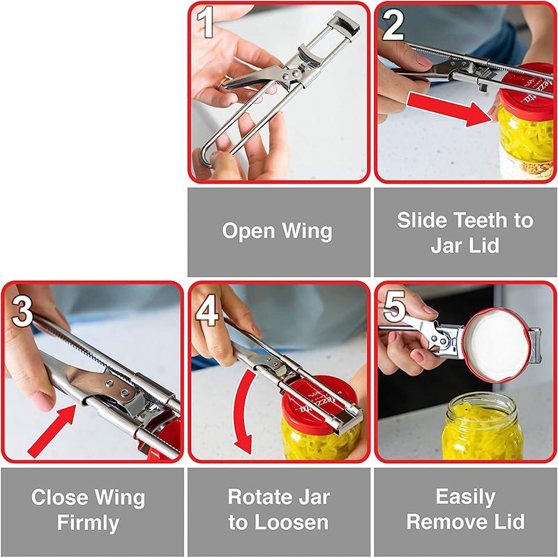 Adjustable Stainless Steel Can Opener Jar Opener for Weak Hands Longer Handheld Bottle Opener for Any-Size Lids JT180