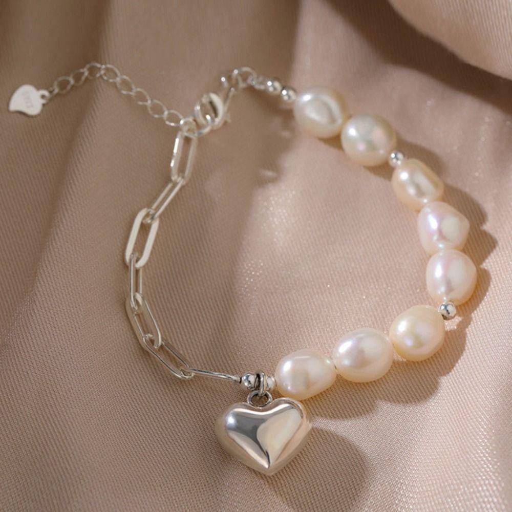 Fashion Jewelry Women Bracelet Adjustable Heart Shaped Bracelet Sweet Pearls Bracelet  Girls