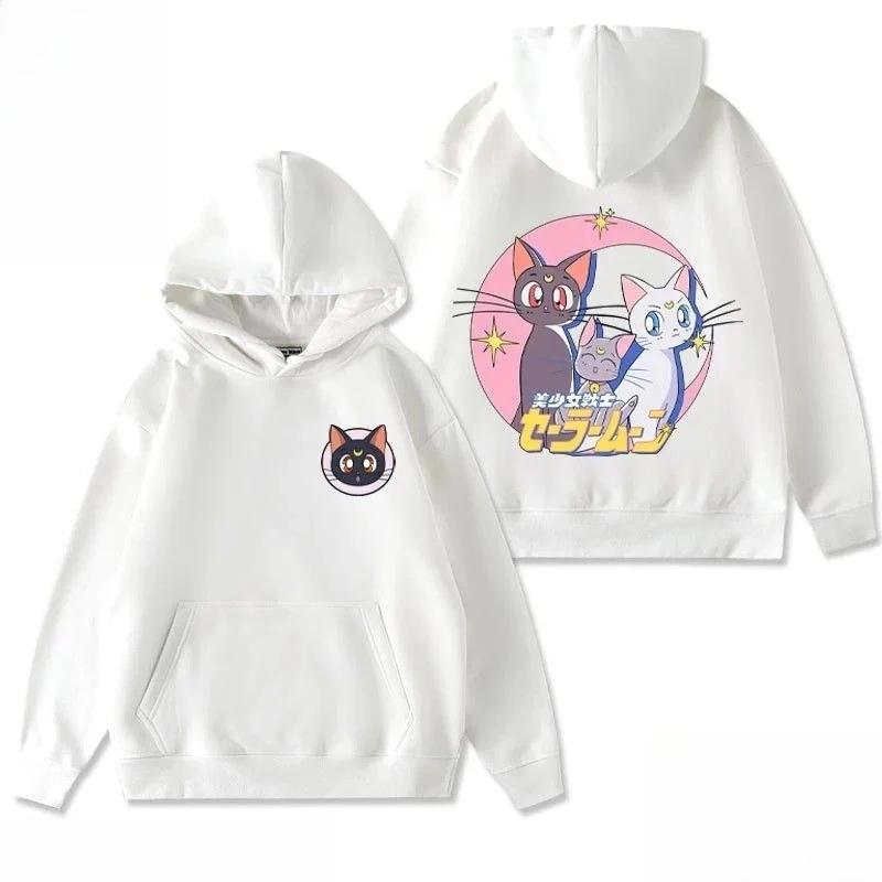 Сейлор Мун Модный Стиль Луна Артемис Милые Кошки Мультяшный Узор Принт С Капюшоном Свободный Мужской и Женский Свитер