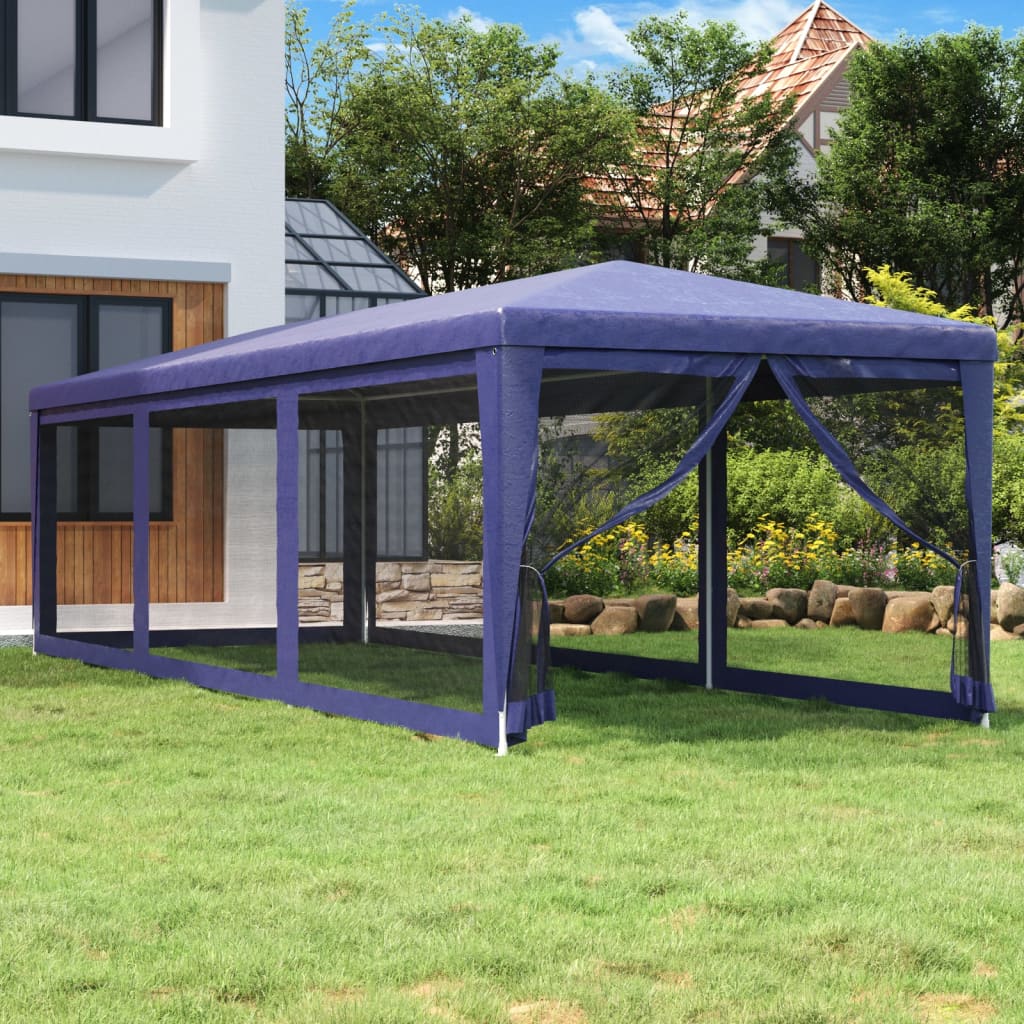 Party Tent with 8 Mesh Side Walls Blue 3x9 m HDPE
