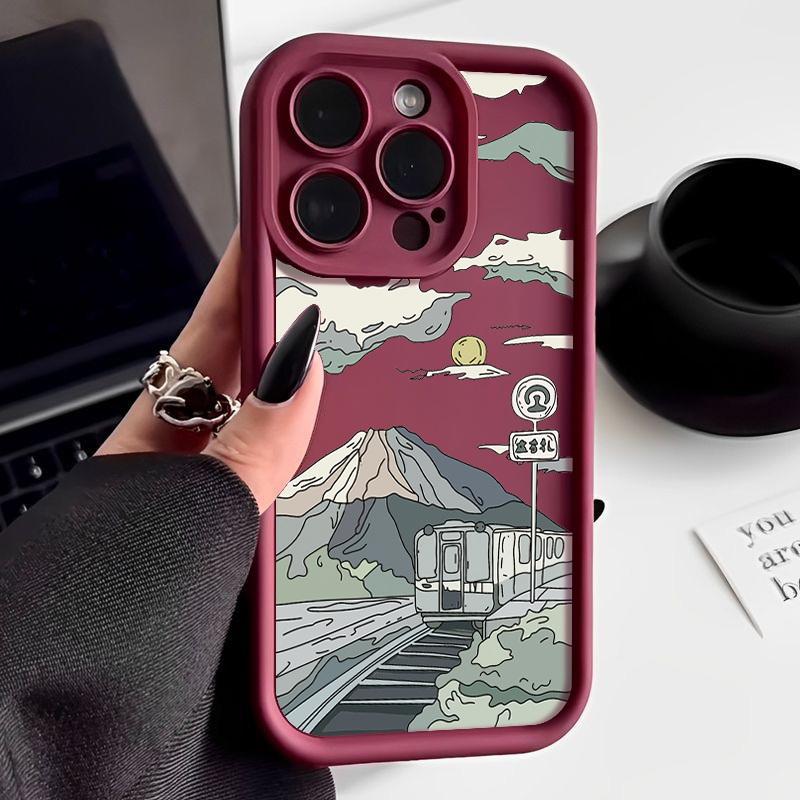 Мягкий чехол для телефона из ТПУ с рисунком в виде гор для iPhone 16, 15, Pro, 14, Plus, 13, 12, 11, Pro Max, Xs, Xr, 8, 7, однотонный, противоударный, защитный чехол для объектива
