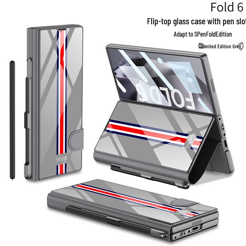 Кожаный чехол-книжка Samsung Z Fold 6 со слотом для стилуса и стеклянной крышкой – Стильный и деловой.