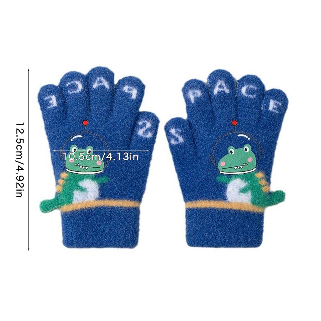 Warm Mittens Boys Full Finger Gloves Cartoon Dinosaur Crocodile Knitted Kids Windproof Anti-ColdCute Baby Winter Gloves