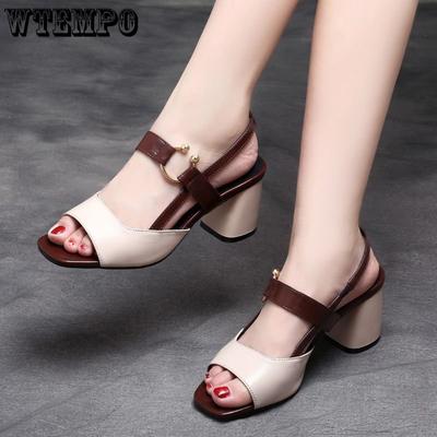 Сандалии женские, летние с пряжкой и на среднем каблуке, корейская версия туфлей с рыбьим ротом, толстые женские сандалии