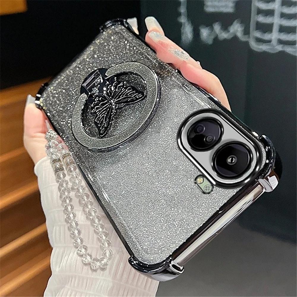 Glitter Butterfly Crystal Bracelet Phone Case For Samsung S25 S24 S23 S22 S21 Plus FE Ultra Edge S26 S10 Shockproof Soft Cover