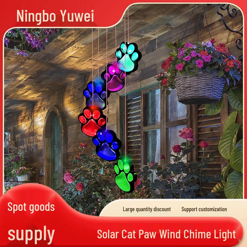 Solar Cat Paw Gradient Wind Chime: Colorful Outdoor Hummingbird Butterfly Light for Christmas and Garden Décor