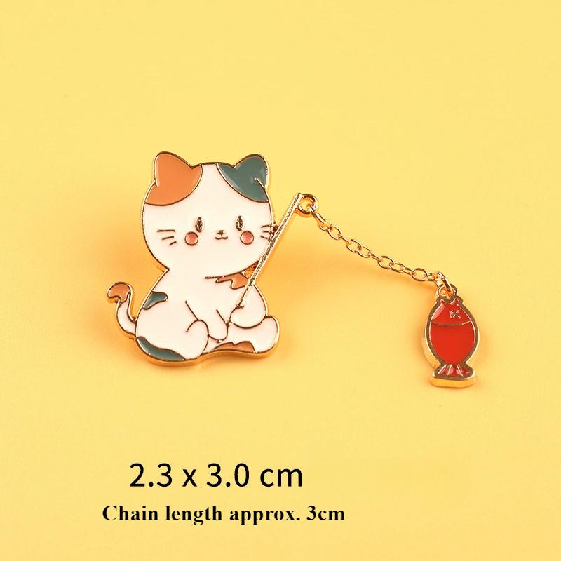 New Fashion Creative Cat Fishing Design Metal Brooch Cartoon Cute Animal Badge Pin Best Friend Gift Anime Pins Backpack Pins