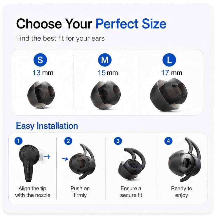 Silicone Ear Tips with Stabilizer Wing S/M/L, Anti‑Slip Replacement Ear Sleeves for Bose QC30 QC20 QC20i