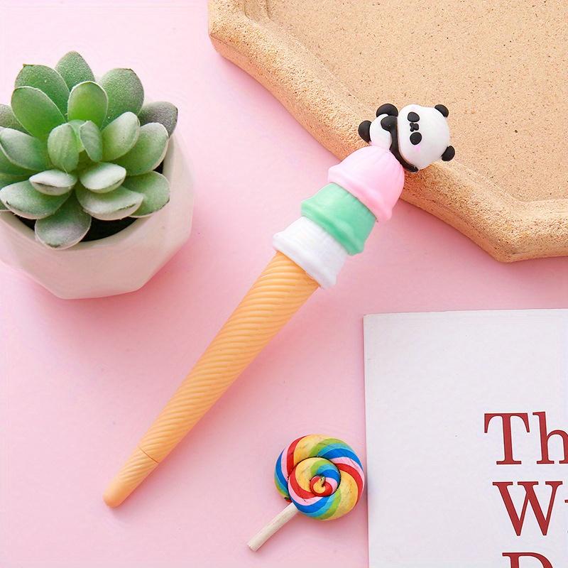 Back To School Season 10pcs 0.5mm Cute Panda Shaped Gel Pen Cute Gift Cone Ice Cream Pen Creative Stationery Water-based Pen
