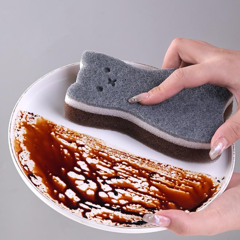 Набор из 4 толстых милых губок для кухни с изображением кота - прочные инструменты для мытья посуды и уборки