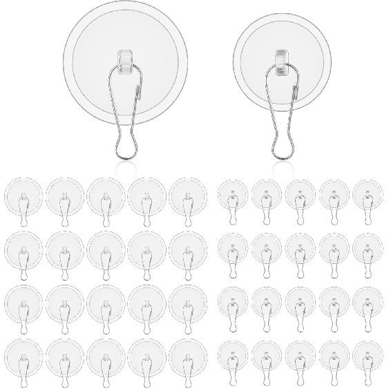 40 Pack Self-Adhesive Ceiling Hooks for Hanging, Removable Small Disc Sticker Hanger Transparent Ceiling Discs with Metal Hook for Christams Wedding