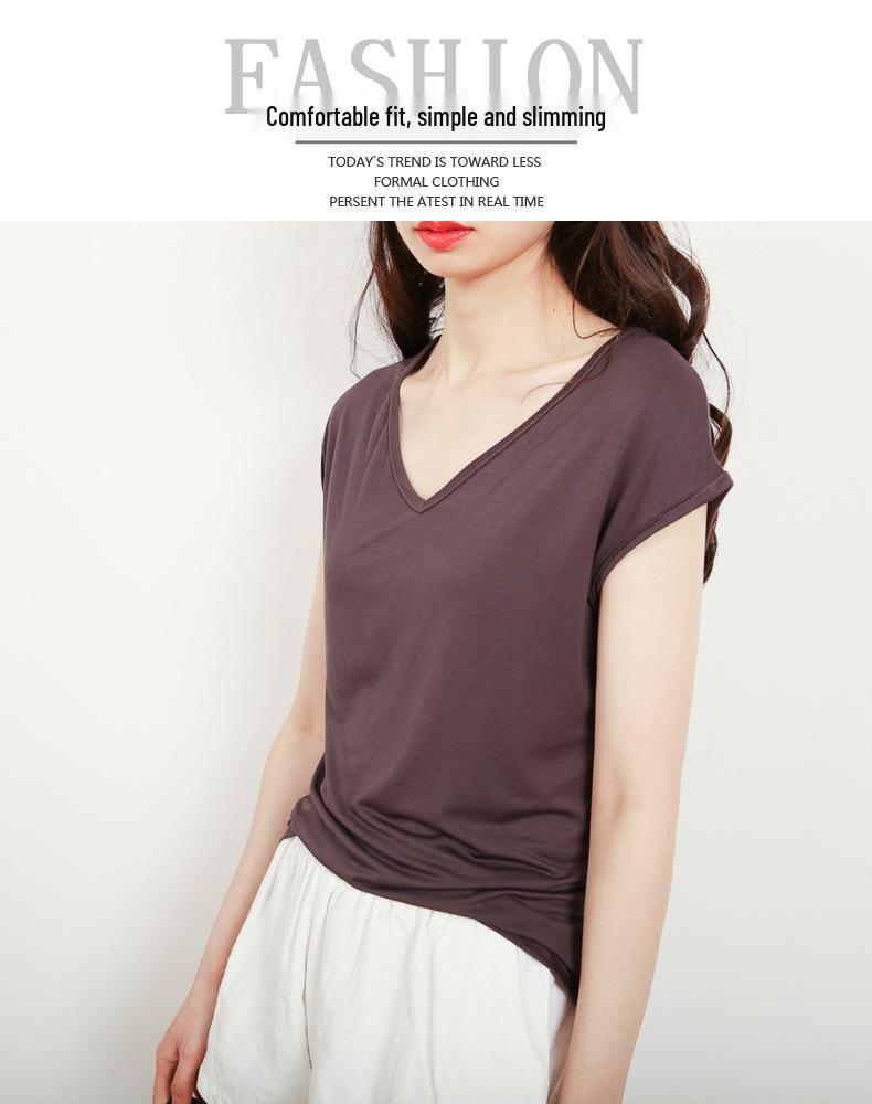 Sleeveless V-Neck Slim-Fit Modal T-Shirt for Women - Summer 2024 Korean Style