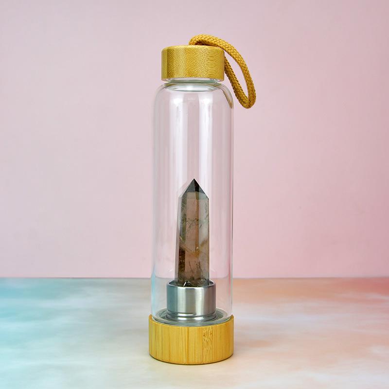 Стеклянный стакан для воды Энергетический столб из кристаллов Бамбуковая крышка Набор натуральных кристаллов Стеклянный стакан