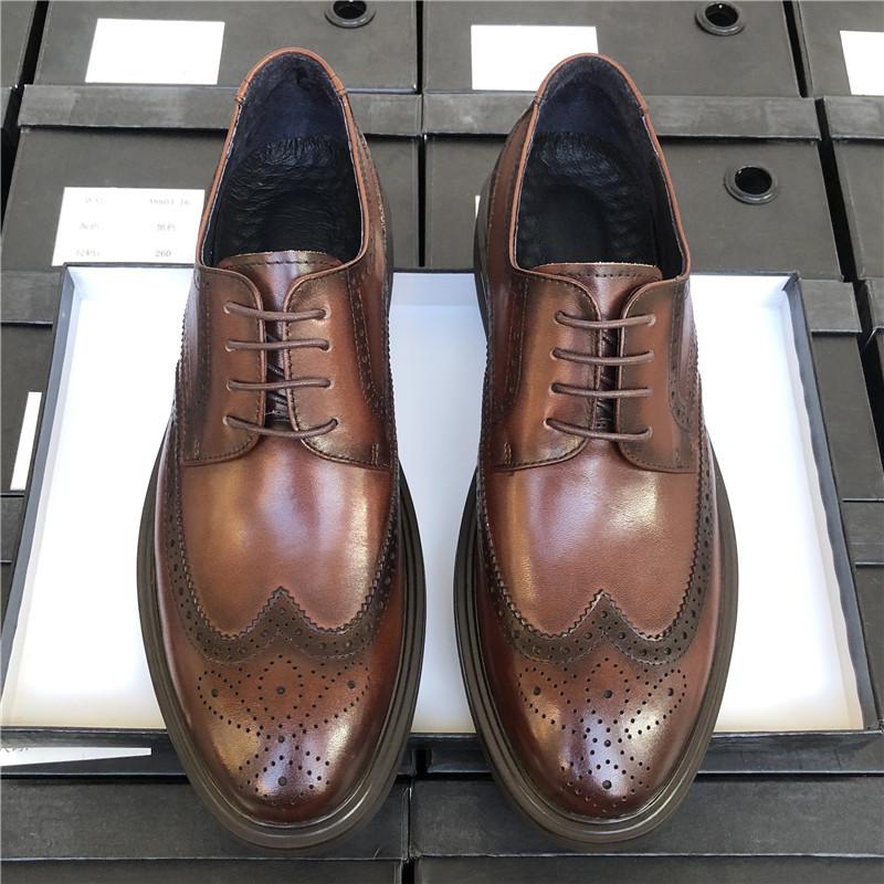 Туфли из кожи с гравировкой Brock с широкими носами, мужская деловая кожаная дышащая рабочая обувь для костюма, мужская свадебная обувь для жениха