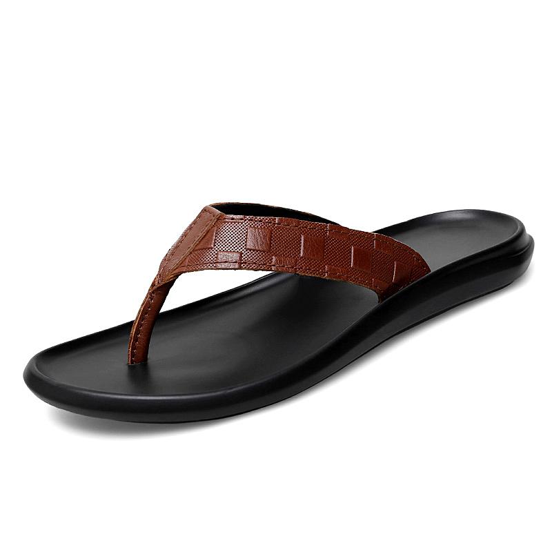 Men Leather Slippers Mens Flip Flops Slides Genuine Leather Casual Outdoor Summer Italian Designer Classic Beach Footwear Male
