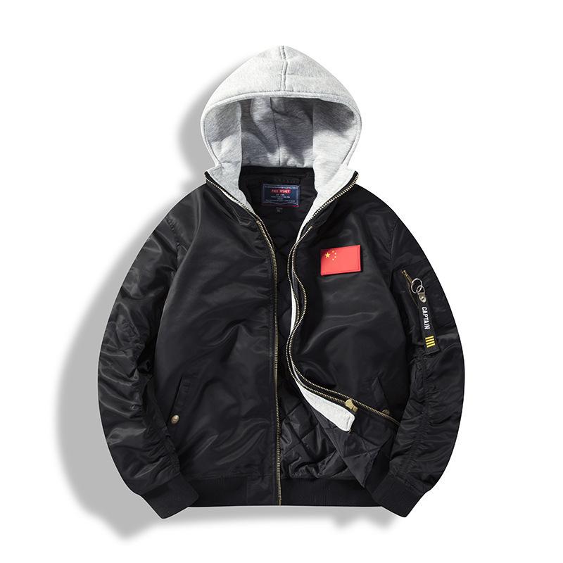 Men's Winter Fleece Thickened Pilot Hooded Baseball Cotton Jacket Removable Hat Tooling Jacket