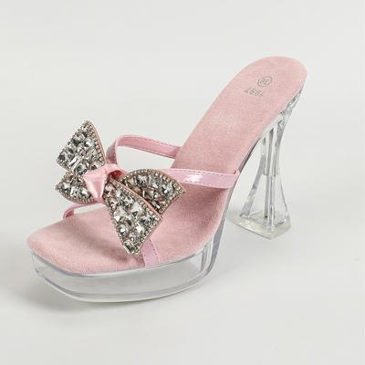 Женские босоножки на платформе, сексуальная модель автомобиля, прозрачный ночной клуб, толстый каблук, кристалл, квадратная головка, нескользящий цветок, 12 см LFD-1987-52