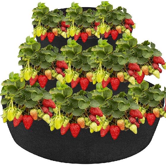 Wenfan 3-уровневая клубничная клумба из нетканого материала, приподнятая грядка, штабелируемый мешок-клумба для клубники, войлочный приподнятый контейнер для выращивания