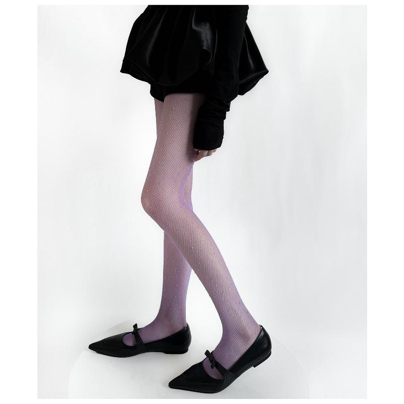 Рыболовные чулки с каплями воды в мечтательном фиолетовом цвете с вырезами в виде бриллиантов и прозрачные сексуальные шелковые чулки с мерцающими бриллиантами для красивого ансамбля ног