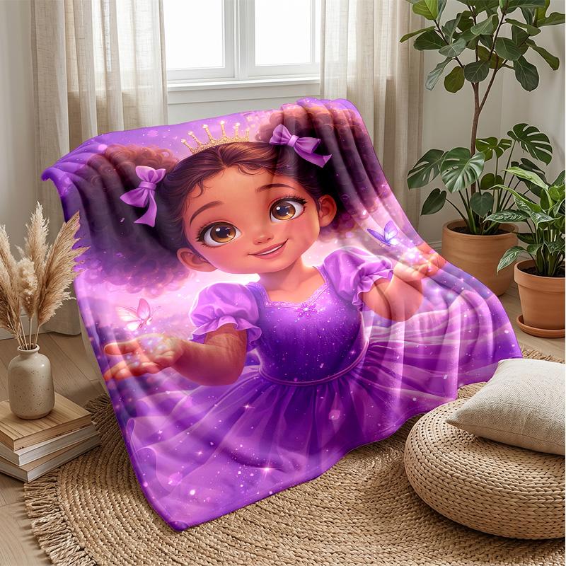 Purple Heart with Blue Butterflies Theme blanket Lightweight Warm Flannel Blanket Decorative Throw Blanket for Home Decoration