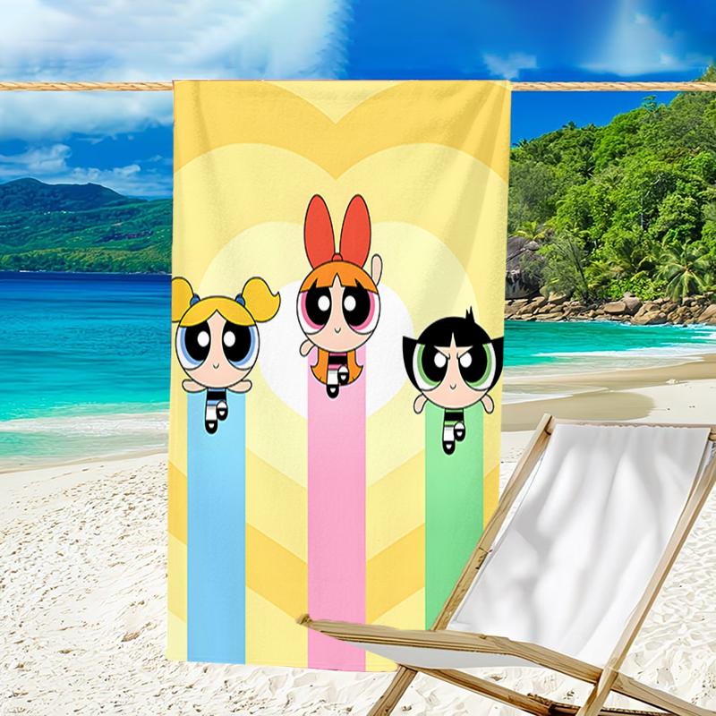 1pc Powerpuff6 Beach Towel, Beach and Seaside Swimming Pool Equipment, Fashion Pattern, Rectangular, Travel Essentials