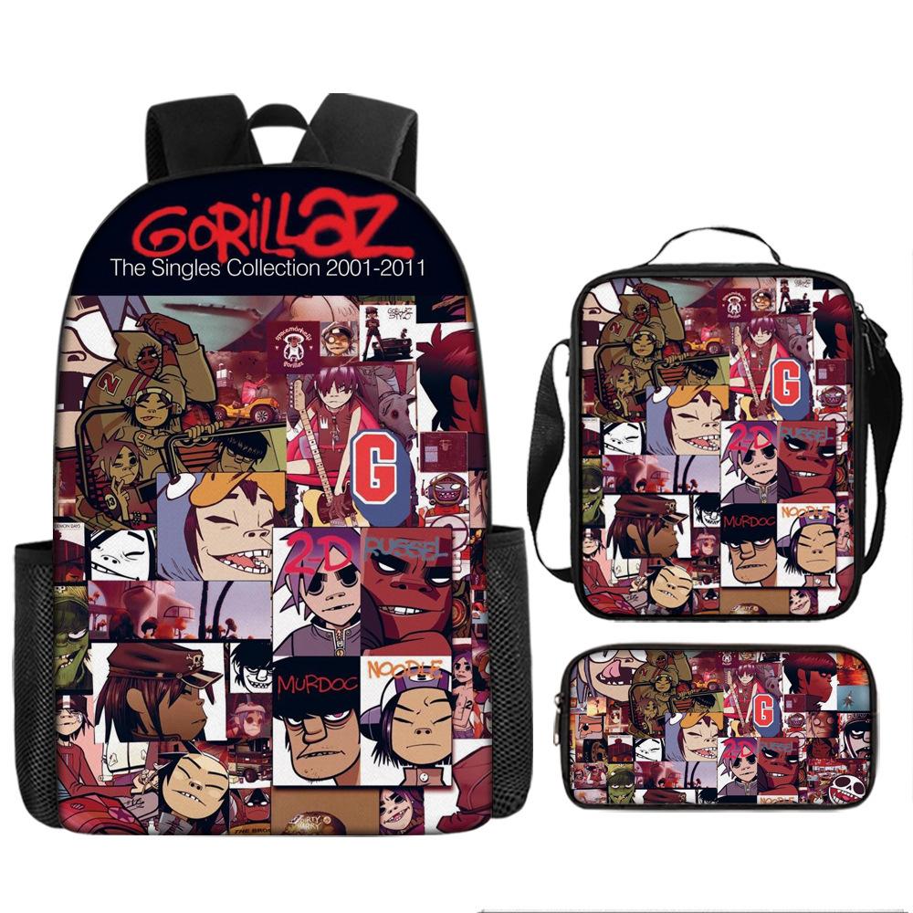 Горячая распродажа Британская виртуальная группа Gorillaz студенческий рюкзак мультяшный детский рюкзак сумка через плечо пенал набор из трех предметов