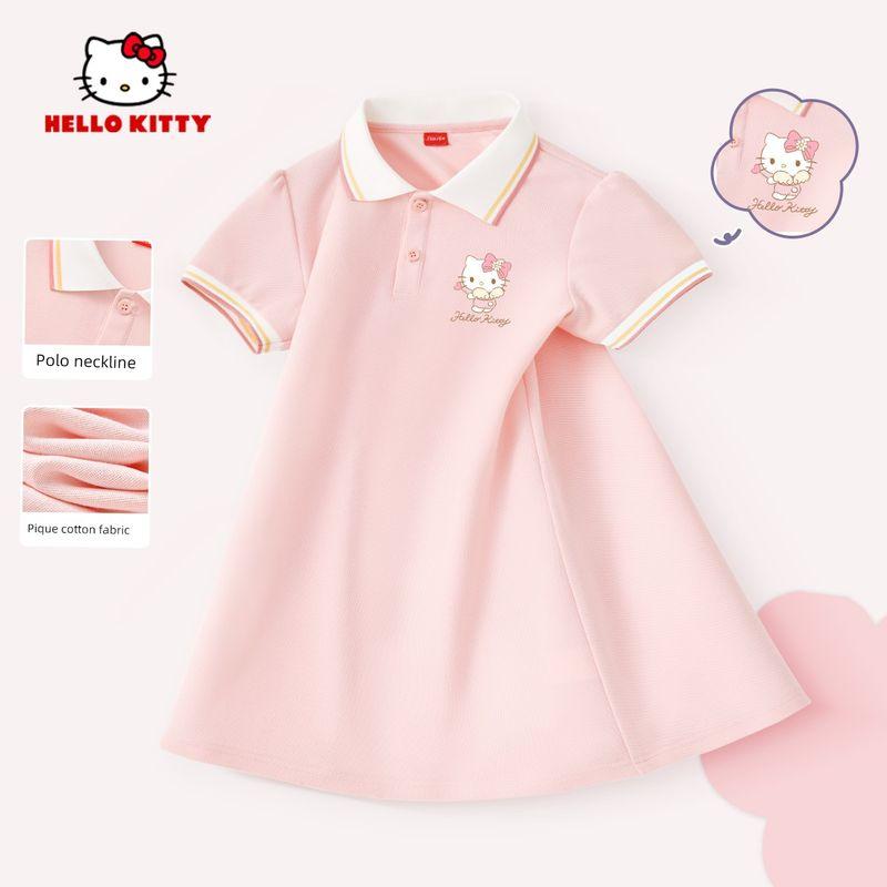Девочковая юбка Hello Kitty Летнее платье для маленькой девочки Розовое платье принцессы Детская одежда Летнее платье Детское платье-поло
