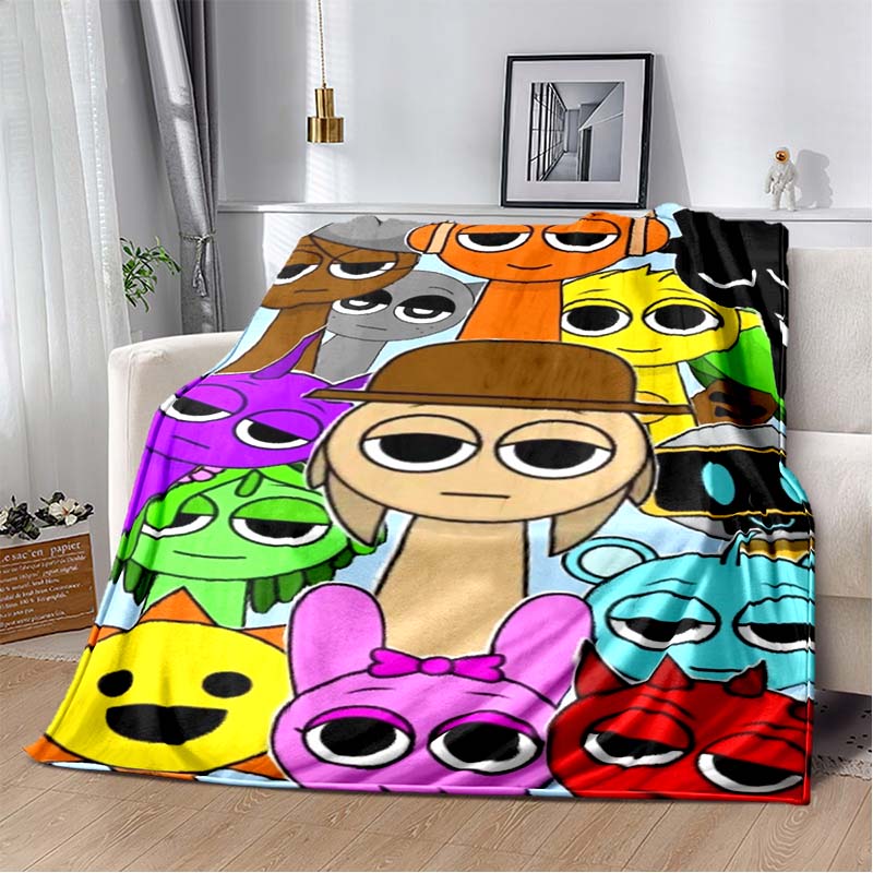 Sprunki All Characters Flannel Blanket, Soft Warm Throw with Full Sprunki Team Print for Bed Sofa, Cozy Bedding for Fans