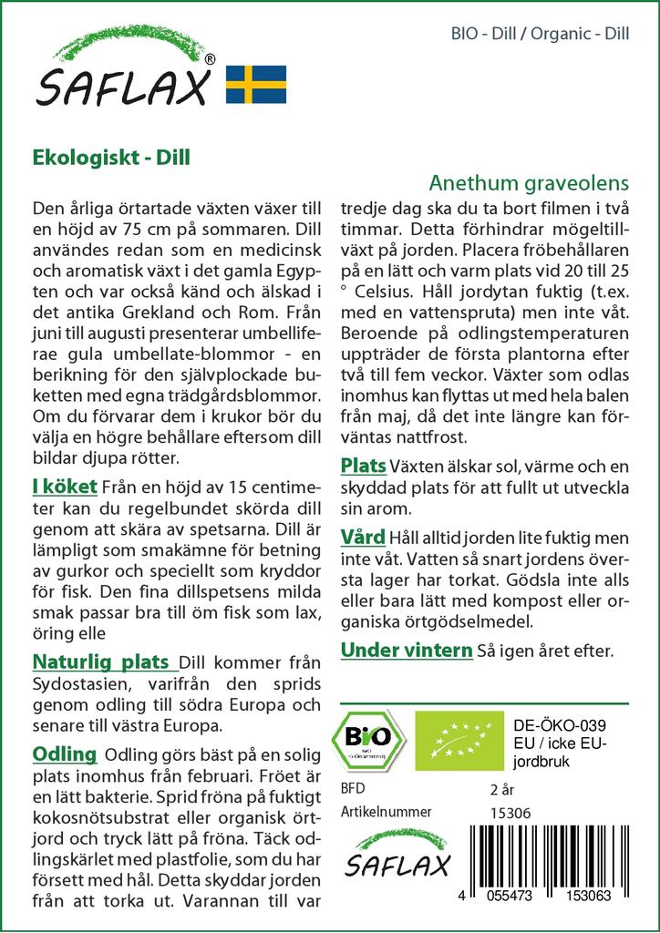 SAFLAX Garden in the Bag - Органический - Укроп - 700 семян - С субстратом в подходящем мешке - Anethum Graeolens