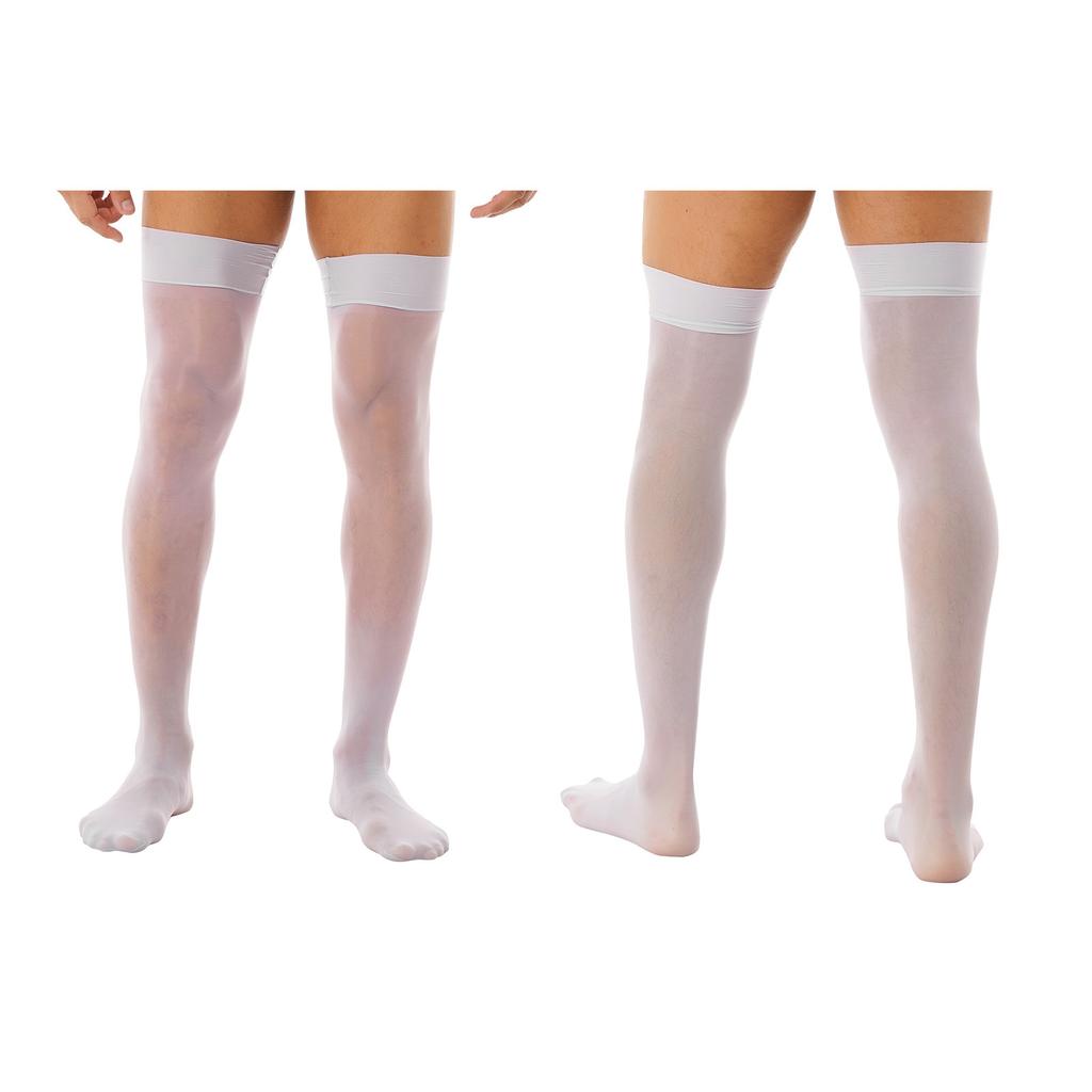 Men Glossy See-through Stockings Thin Shiny Solid Color Stretchy Sheer Thigh High Socks