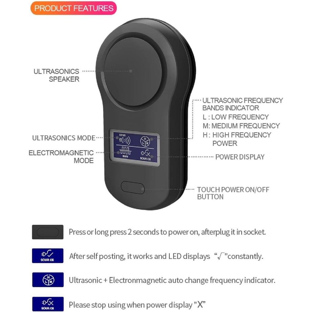 Универсальный ультразвуковой отпугиватель мышей BG-305 для защиты от куниц, комаров, грызунов на площади до 150 квадратных метров