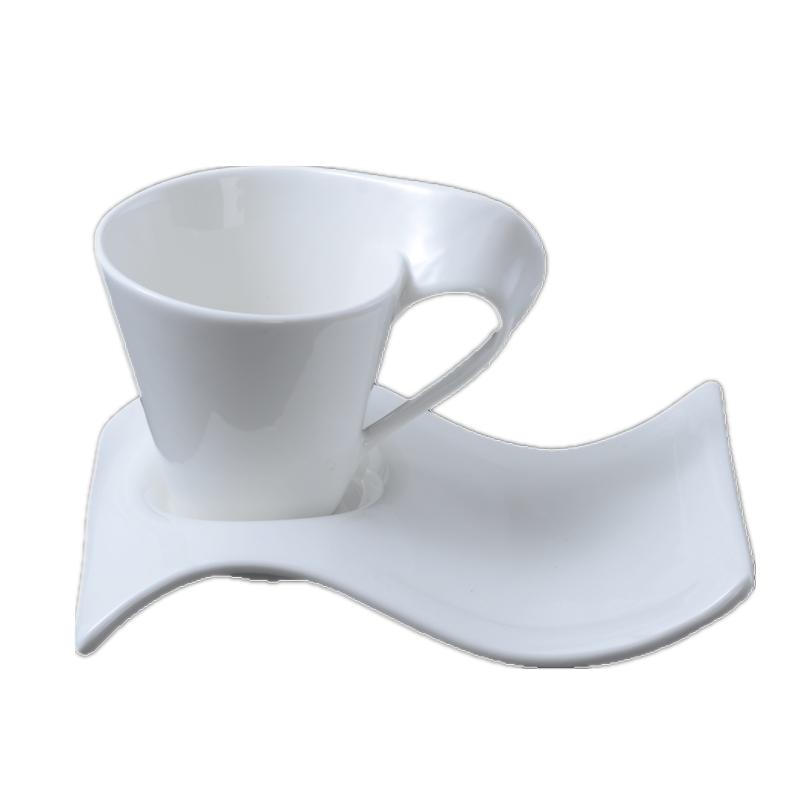 Creative Wavy Espresso Cup Saucer Set Porcelain Milk Breakfast Mug Ceramic White Couple Mug 90ml/130ml/200ml300ml Tea Coffee Cup